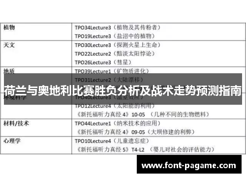 荷兰与奥地利比赛胜负分析及战术走势预测指南