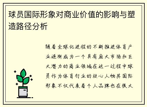 球员国际形象对商业价值的影响与塑造路径分析