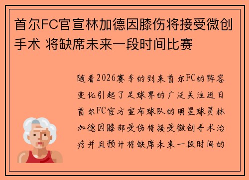 首尔FC官宣林加德因膝伤将接受微创手术 将缺席未来一段时间比赛 首尔FC官宣林加德因膝伤将接受微创手术 将缺席未来一段时间比赛